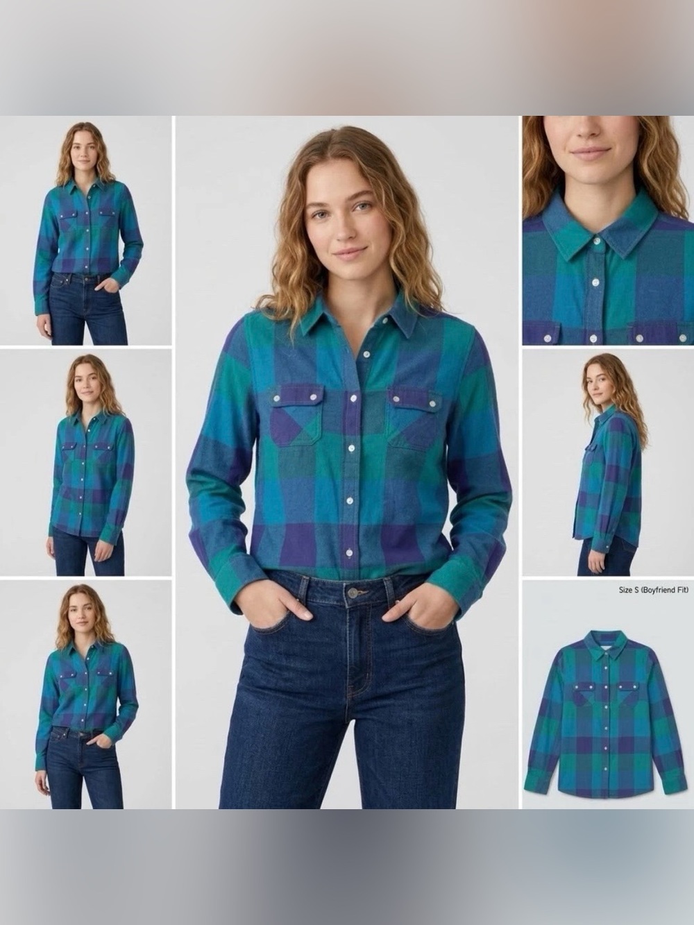 American Eagle Plaid Shirt Small Blue Teal Green Flannel Grunge Y2K Indie Boho S